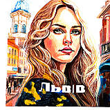 Картина по дереву ручної роботи 10х15 см Дівчина ЛЬВІВ на підставці Український сувенір, фото 9