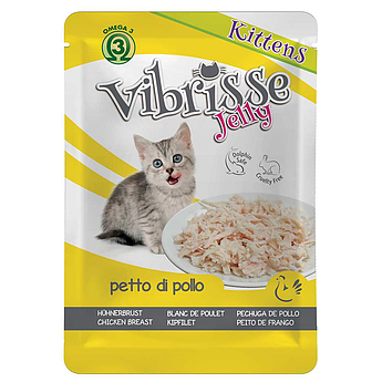 Вологий корм для кошенят пауч VIBRISSE JELLY куряча грудка в желе 70г