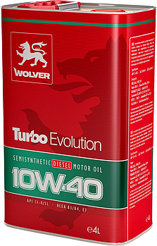 Моторне масло WOLVER Turbo Evolution 10w40 CI-4/SL  Для магістральних вантажівок, с/х і кар'єрної техніки 4л