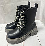 Дитячі підліткові зимові черевики на овчин clibee чорні 32-36, фото 6
