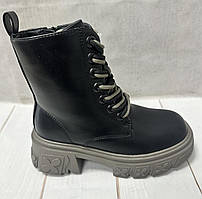 Дитячі підліткові зимові черевики на овчин clibee  чорні 32-33