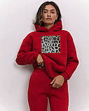 Теплий жіночий костюм джоггери та худі з принтом money на леопардовом фоне, фото 7