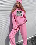 Теплий жіночий костюм джоггери та худі з принтом money на леопардовом фоне, фото 2