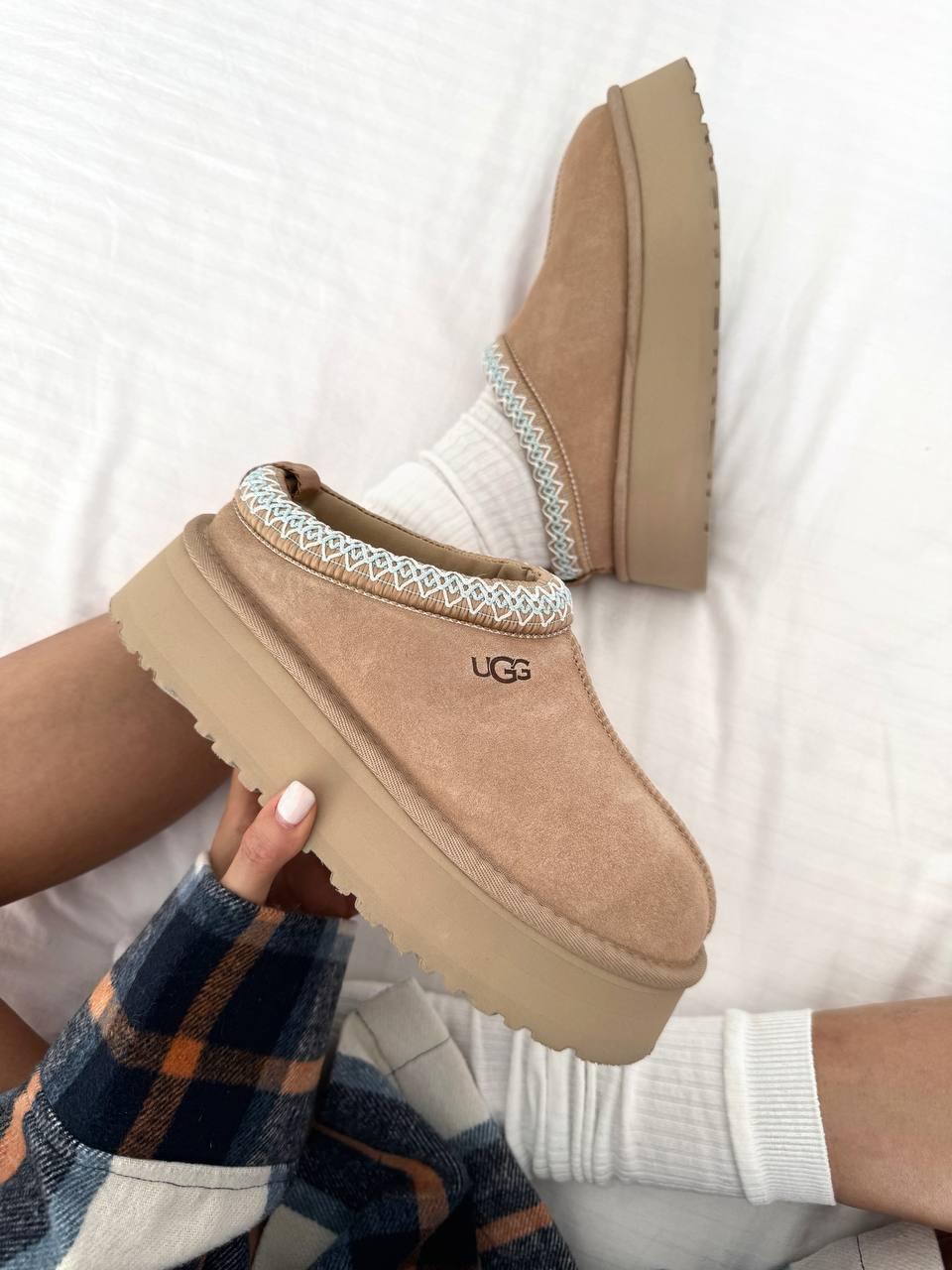 Зимові Жіночі Черевики UGG Tasman Platform Beige Blue | бежеві з синім оздобленням, розміри 36–40