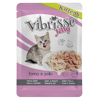 Вологий корм для кошенят пауч VIBRISSE JELLY тунець курка в желе 70г