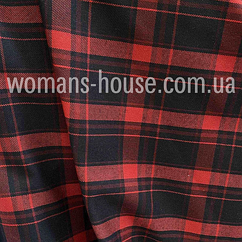 Костюмна (брючна) тканина Шотландка Чорна з червоним