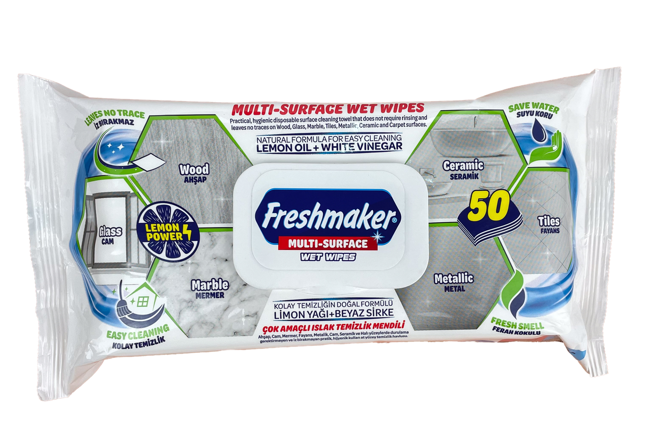 Універсальні вологі серветки для очищення поверхонь (Lemon power) Freshmaker 50 шт