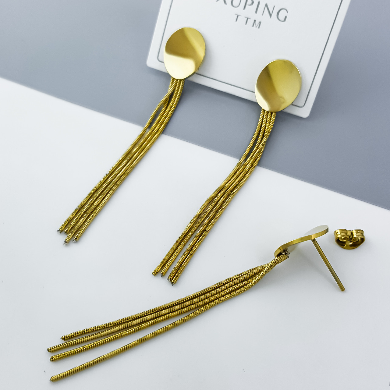 Сережки цвяшки "Водоспади" без каміння, медсталь Xuping stainless steel, медичне золото, 12К