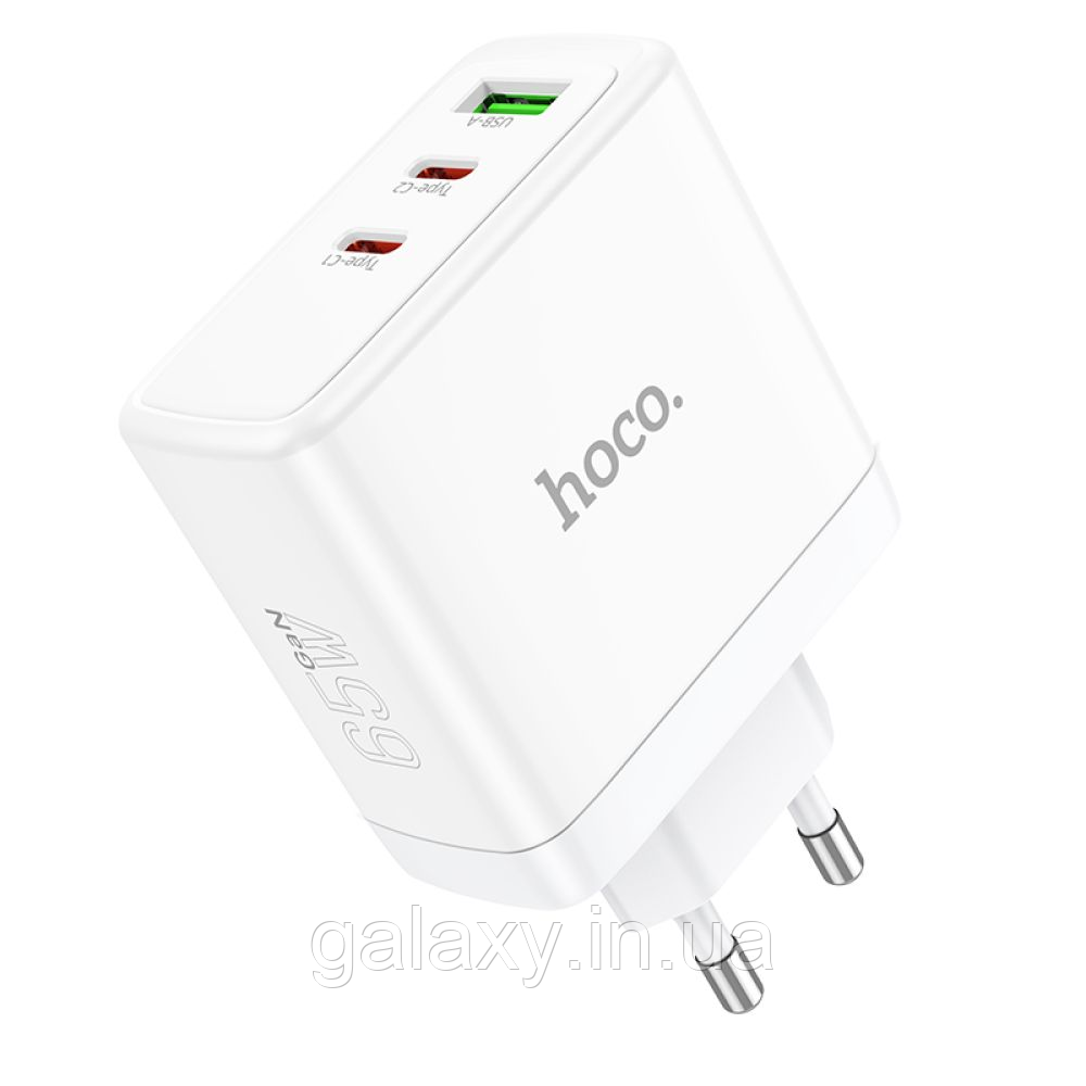 Зарядний пристрій Hoco 2хType-C/USB 65W PD/QC GAN N30 Glory White, фото 1