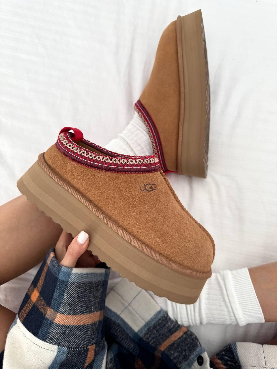 Зимові Жіночі Черевики UGG Tasman Platform Chestnut | каштанові з контрастним кантом, розміри 36–41, фото 1