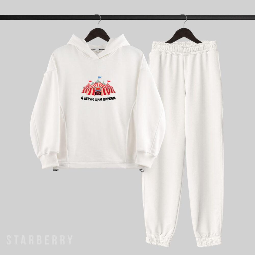 Теплий жіночий костюм джоггери та худі з принтом "Я керую цим цирком", фото 1