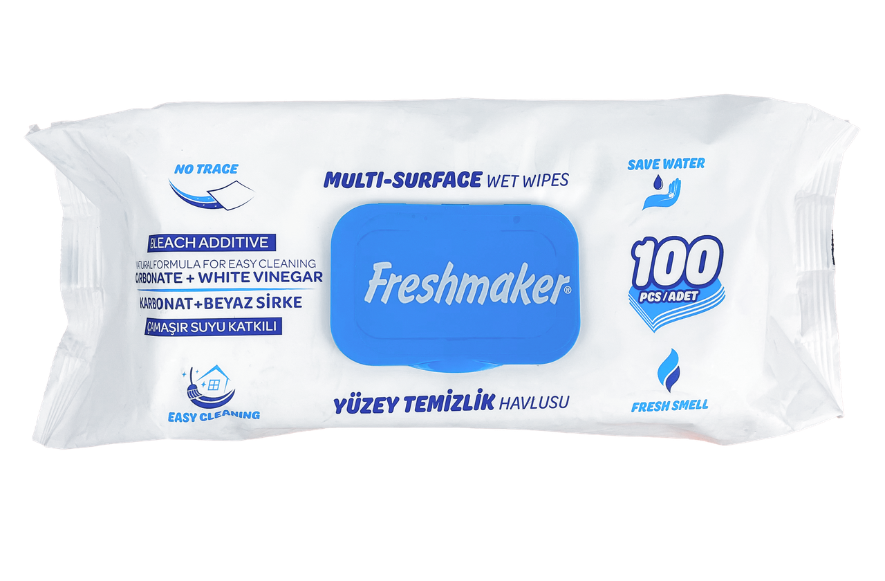 Універсальні вологі серветки для прибирання Freshmaker з блакитним фліптопом 100 шт