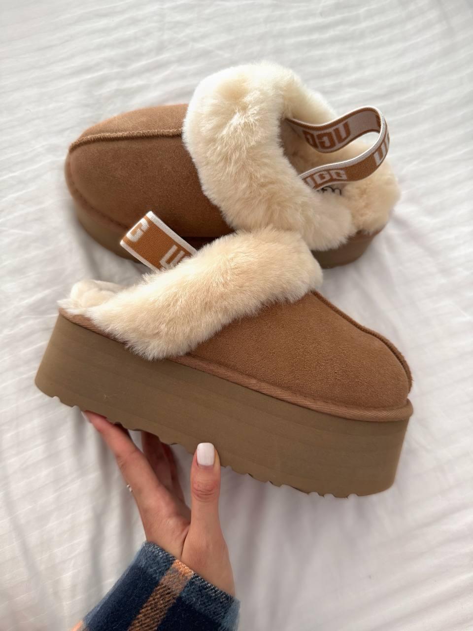 Зимові Жіночі Черевики UGG Funkette Platform Chestnut | каштанові на платформі з ремінцем, розміри 36–41, фото 1