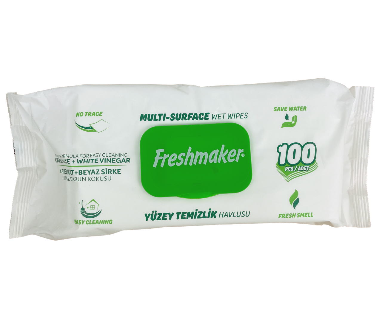 Універсальні вологі серветки для прибирання Freshmaker з зеленим фліптопом 100 шт