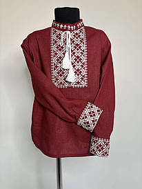 Вишиванка для хлопчиків "Оберіг" з домотканого полотна, бордо