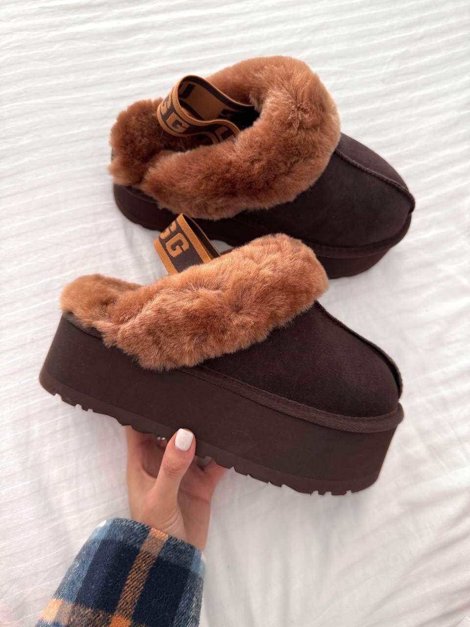 Зимові Жіночі Черевики UGG Funkette Platform Brown | коричневі на платформі з ремінцем, розміри 36–40
