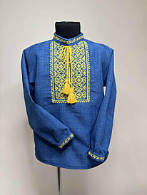 Вишиванка для хлопчиків "Коловорот" з льону меланж, синій електрик