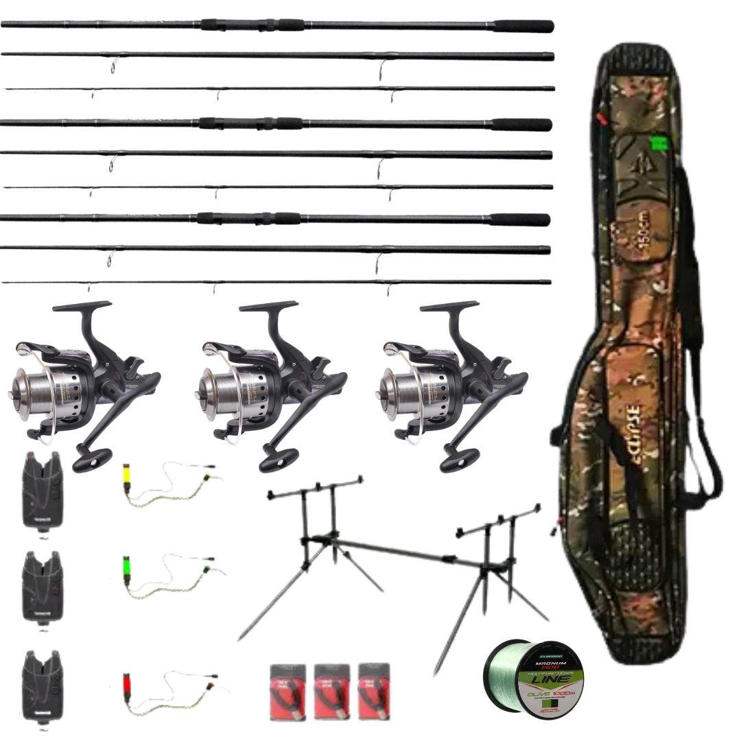 Карповий набір: Flagman Magnum Black Carp на 3 вудилища з котушками + подарунок