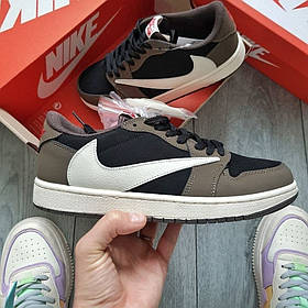Чоловічі Кросівки Nike Air Jordan 1 Low x Travis Scott / Найк Аїр Джордан 1 Тревіс Скотт Чорні з Коричневим