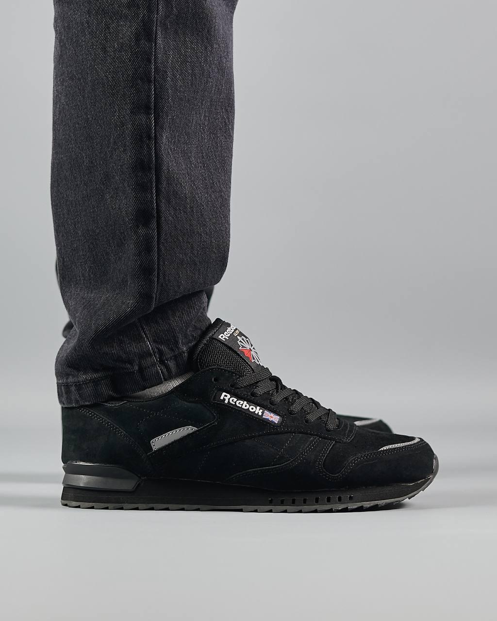 Чоловічі замшеві кросівки Reebok Classic M All Black, чоловічі кеди Рибок замша чорні. Чоловіче взуття