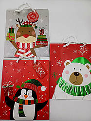 Пакет подарунковий паперовий "Новорічні звірі" 12 шт/уп, ціна за 1 уп.  (розмір 30*25*13)
