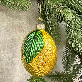 Ялинкова скляна прикраса Лимон 9см, колір - жовтий