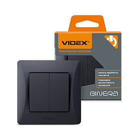 Вимикач двоклавішний чорний графіт VIDEX BINERA VF-BNSW2-BG