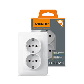 Розетка подвійна із заземленням біла VIDEX BINERA VF-BNSK2G-W