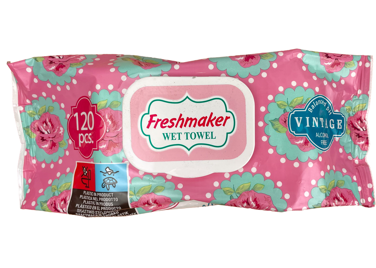 Вологі серветки Freshmaker Vintage з фліп-топом 120 шт, фото 1