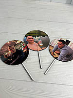 Топер для торта. Верхівка в торт. "З фото і надписом" 10 см діаметр ціна за 1 шт