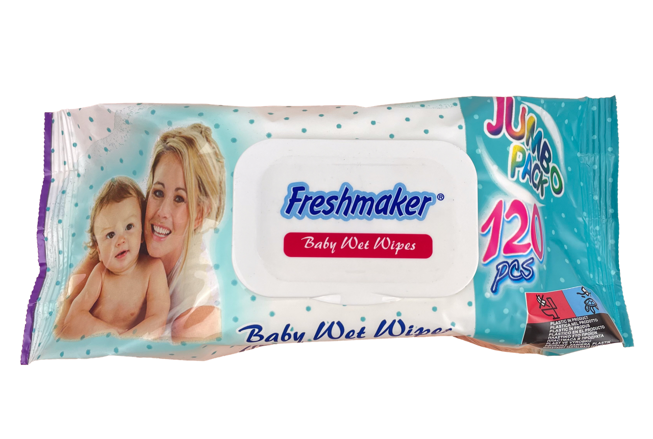 Вологі серветки для дітей Freshmaker Jumbo pack з фліптопом 120шт, фото 1