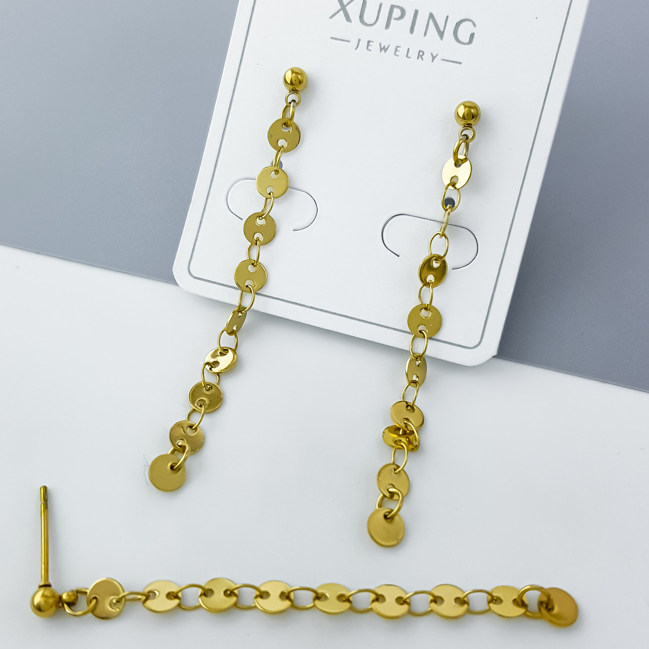 Сережки цвяшки "Монетки" без каміння, медсталь Xuping stainless steel, медичне золото, 12К