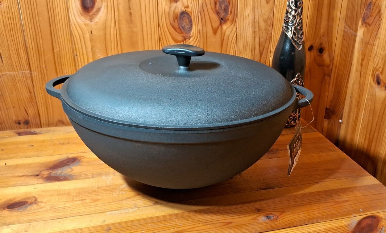 Казан чавунний 8л Сітон з чавунною кришкою (каструля WOK), заводська термообробка