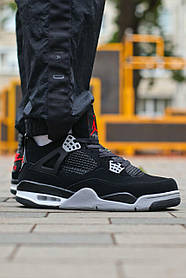 Чоловічі Кросівки Nike Air Jordan 4 Retro Black Grey Red / Найк Аїр Джордан 4 Ретро Чорні з Сірим та Червоним
