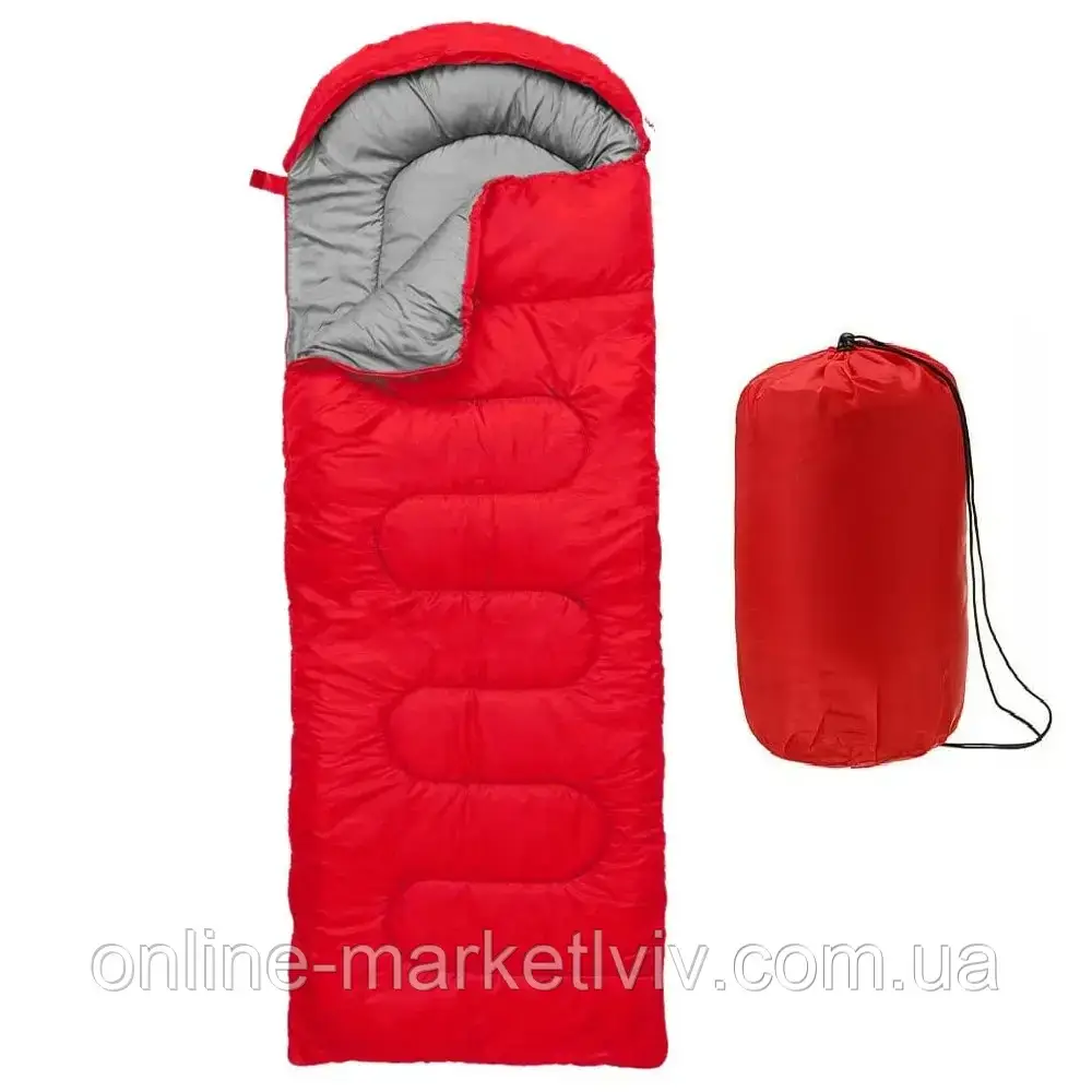 Спальний мішок зимовий -25°C, 220х75см, з капюшоном, Червоний / Туристичний зимовий спальник / Спальник-ковдра, фото 1