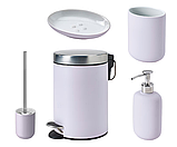 Набір аксесуарів для ванної кімнати IKEA EKOLN лілова кам'яна кераміка - мильниця стакан дозатор йоржик відро, фото 2