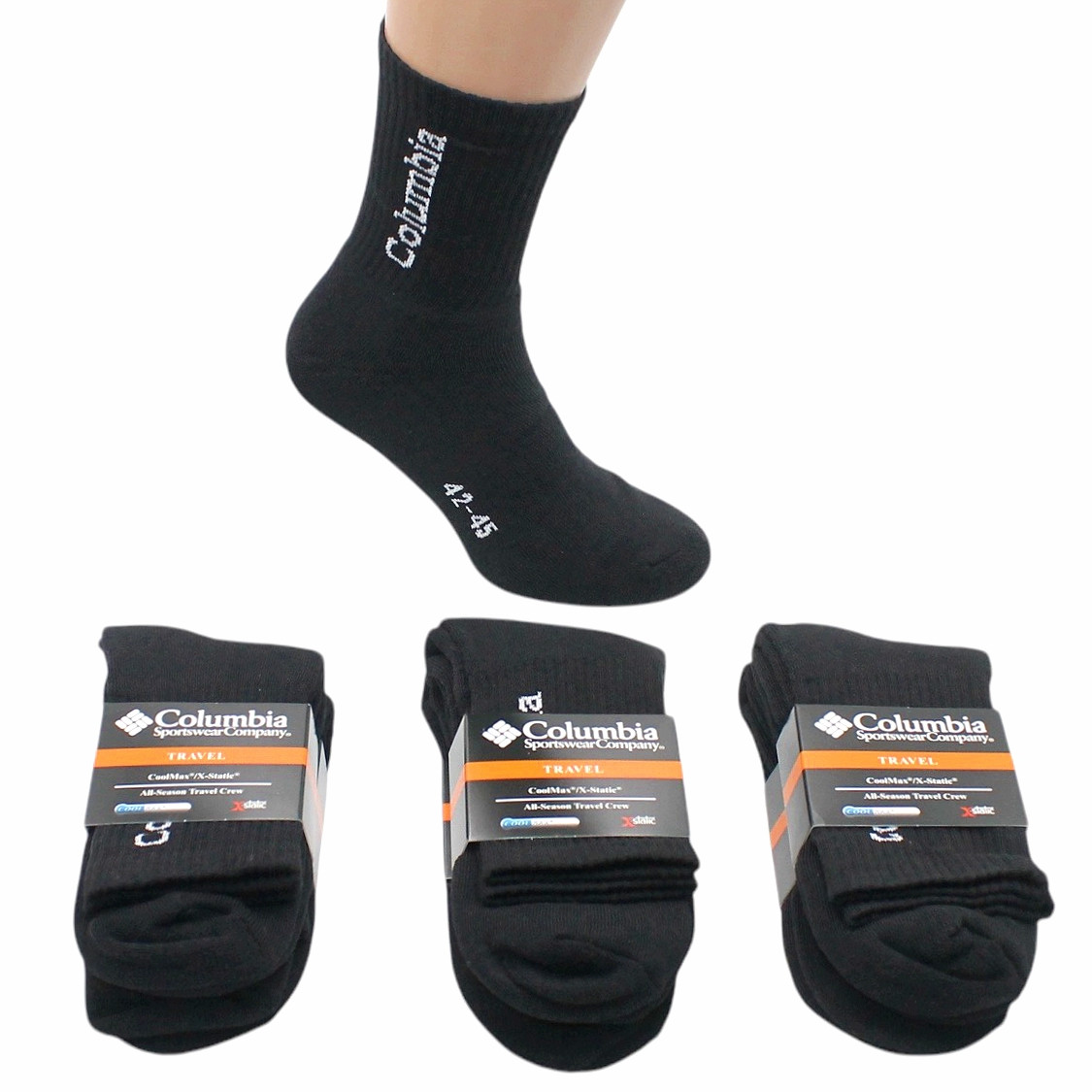 Зимові чоловічі термошкарпетки чорні Упаковка 12 пар Високі вовняні шкарпетки теплі Columbia Travel Black 42-45, фото 1