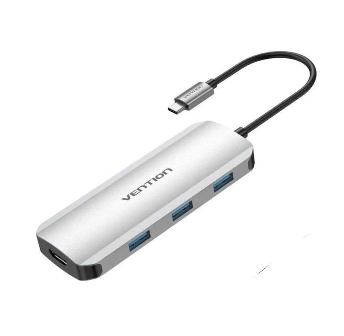 USB-хаб Vention USB-C to HDMI/USB 3.0x3/SD/TF/PD Docking Station Gray 0.15M Aluminum Alloy Type