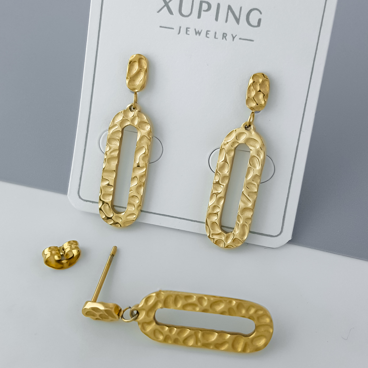 Сережки цвяшки "Рельєфний Овал" без каміння, медсталь Xuping stainless steel, медичне золото, 12К
