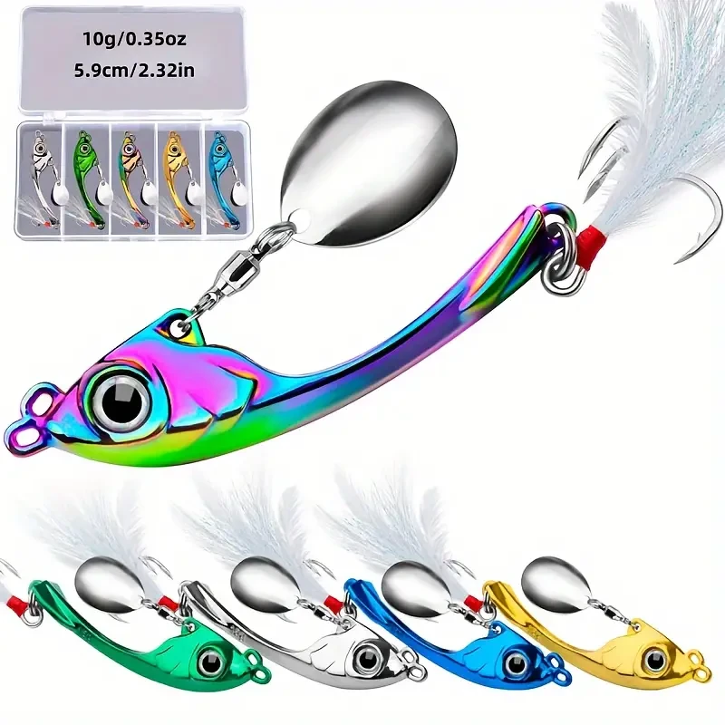 Набір з 5 преміум металевих спіннербейтів з VIB хвостом для далеких закидань, фото 1