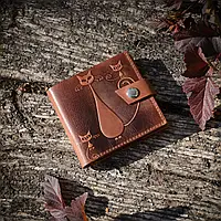 Шкіряний маленький гаманець портмоне жіночий ручної роботи KAFA "Кішки" коричневий (m2615)