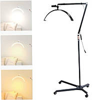 Безтіньова лампа підлога-півмісяць HD-М600X (36 Вт.), 57,6 см для освітлення, з тримачем для телефону на коліщатках Чорний