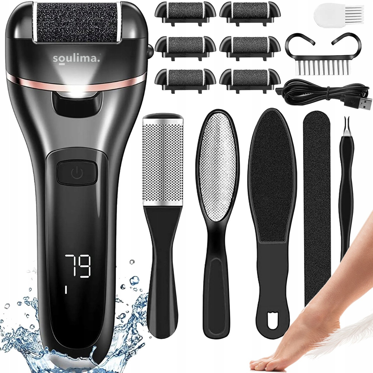 Електрична пилка для ніг Soulima 23220 (бездротова, 6 роликів, заряджання USB), фото 1