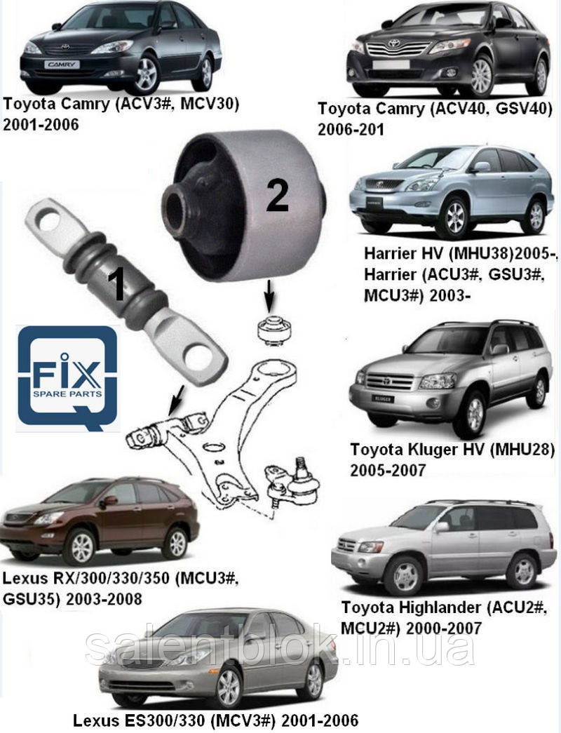 Сайлентблоки Lexus ES300/330; Lexus RX/300/330/350; комплект 4 шт Передньої підвіски Q-fix