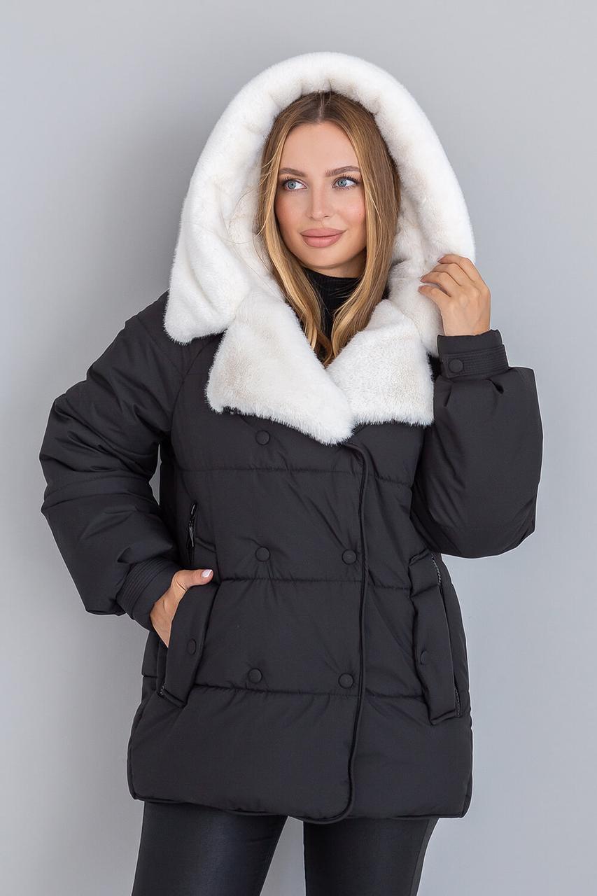 Жіноча зимова куртка Дора оверсайз з хутряним коміром  р-ри 44-58