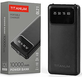 Повербанк 10 000 mAh TITANUM OL21 White MicroUSB/USB-C, 2xUSB-A, 5V/2.1А, Чорний