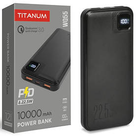 Повербанк 10 000 mAh TITANUM WQ55 22.5W Black (Quick charge 3.0, 2xUSB-A, USB-C)
