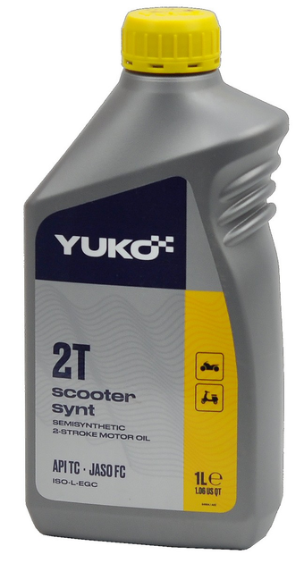 Олива YUKO Scooter Synt 2T API TC JASO FC 1л Для двотактних двигунів мотоциклів, мопедів, скутерів, снігоходів та іншої техніки