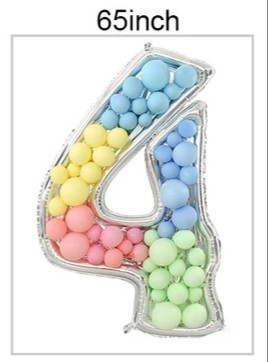Рамка з фольгованої цифри 4 з повітряними кулями. Розмір: 65"(165см.) Вир-во: Китай., фото 1