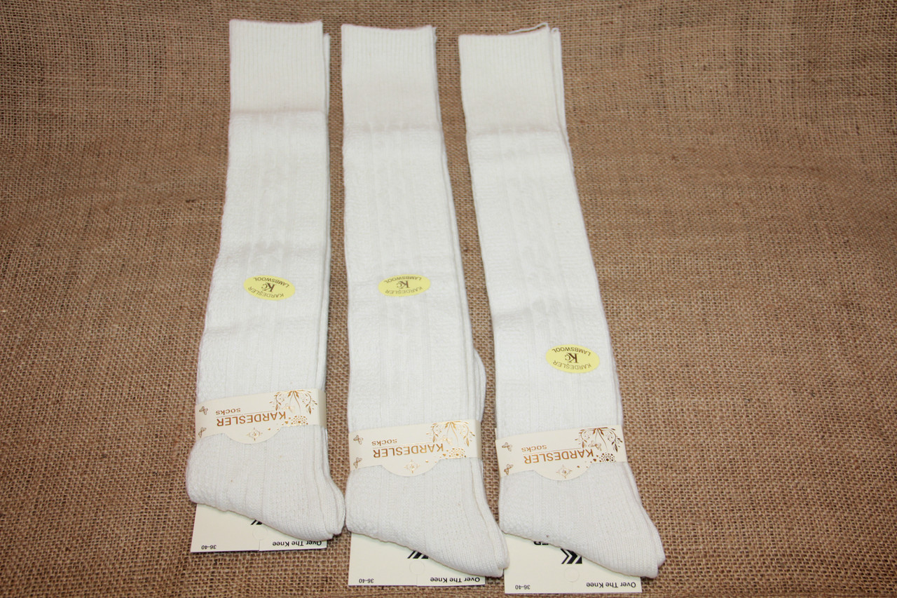 Гольфи жіночі вовняні з косичкою Кардишлер за коліно кремовий, фото 1